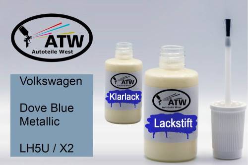 Volkswagen, Dove Blue Metallic, LH5U / X2: 20ml Lackstift + 20ml Klarlack - Set, von ATW Autoteile West.